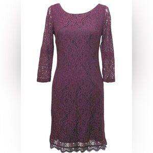 Dana Bachman lace over lay dress in burgundy size 12. Pre owned. Worn once.